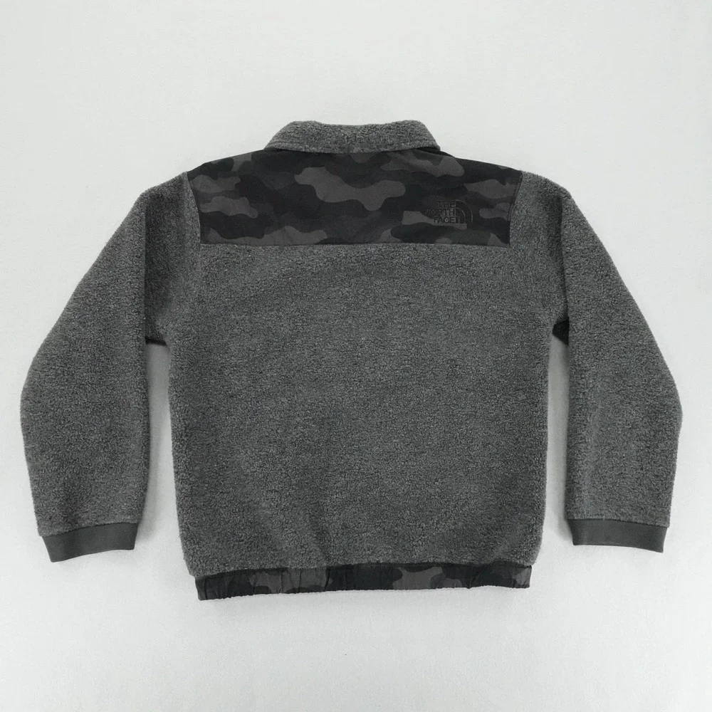 The North Face Jacket Boys‎ XS 6 Gray Camo Sherpa Fleece Full Zip Outdoor Coat